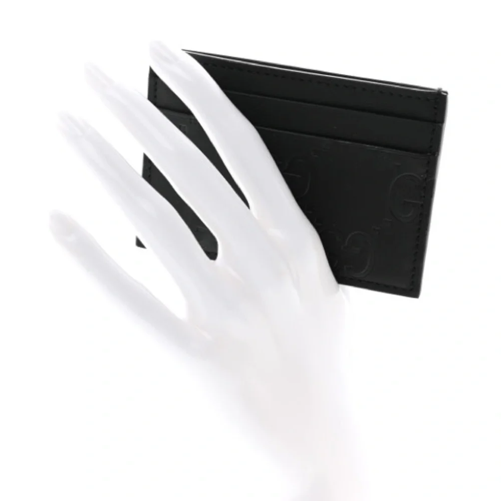 GUCCI Rubber Effect GG Embossed Card Holder Black - Picture 3 of 9